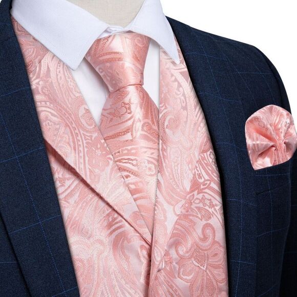 Pink Paisley vest and tie five piece set men’s size medium  silk formal set - Picture 1 of 10